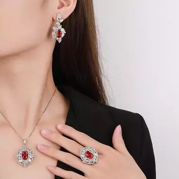Ювелирные изделия Live New Product Simulation Red Tourmaline Ring Luxury Retro Earrings Temperament Collegiate