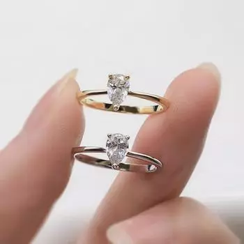 Ювелирные изделия Longlong Gold 2024 S925 Серебряное кольцо с кубиком сахара и каплей воды в форме груши с бриллиантом на предложение Size 7 белый