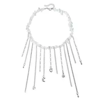 Ювелирные изделия Любовь Луна Кисточка Элемент Цепочка на ключицу Сладкий Прохладный Ветер Кристалл Натуральный Камень Ожерелье Женское