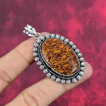 Ювелирные изделия Mariam Jasper, кулон из стерлингового серебра 925 пробы, ювелирные изделия ручной работы с драгоценными камнями, подарки для жены, абсолютно новый кулон 2.48 Inches коричневый