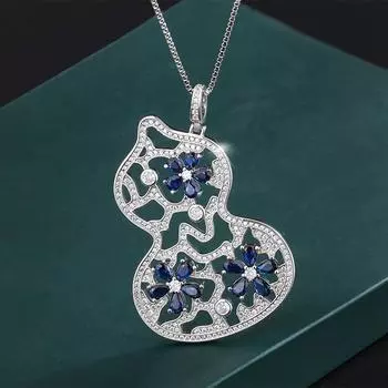 Ювелирные изделия Медное дно Позолоченное Ветер Ретро Имитация цвета Сокровище Двухцветный камень Бриллиант Тыква Кулон Ожерелье