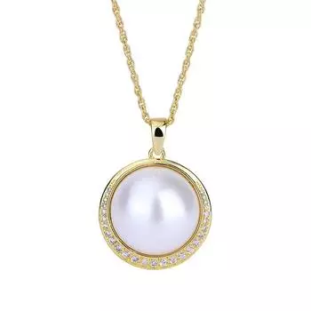 Ювелирные изделия Медное дно Позолоченные инкрустированные белые бусины Подвеска Ожерелье Ретро Ювелирные изделия Аксессуары Бусины 20 мм