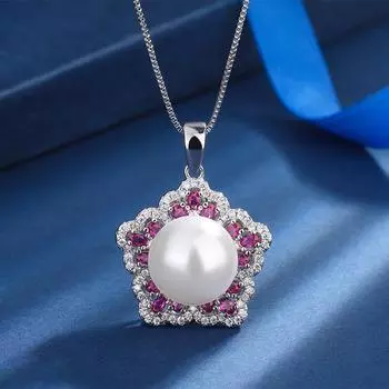 Ювелирные изделия Медное дно Позолоченный инкрустированный жемчуг Fritillary Модное ожерелье с подвеской в виде цветной звезды и бриллиантов 14 мм