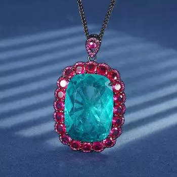 Ювелирные изделия Медное основание Позолоченная Имитация Сокровище Красный Корунд Подвеска Ожерелье Камень 20 * 28