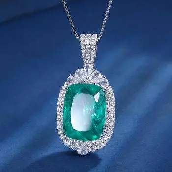 Ювелирные изделия Медное основание Позолоченное Имитация Бабушкин Зеленый Сапфир Пухлый Прямоугольный 15 * 20 Темперамент Роскошное Подвесное Ожерелье