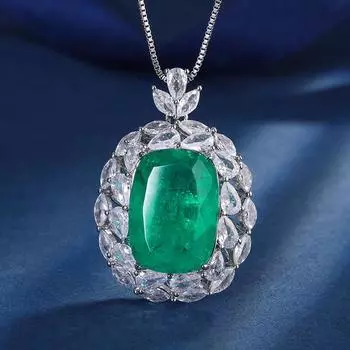 Ювелирные изделия Медное основание Позолоченное Имитация Изумруда Параиба Темперамент Подвеска Толстый Квадратный Главный камень 13 * 18