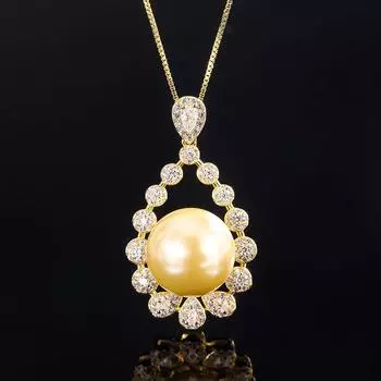 Ювелирные изделия Медное основание с золотым покрытием Перламутр Корейская версия Модное геометрическое колье-подвеска с бриллиантами 16 мм