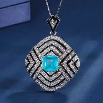 Ювелирные изделия Медное основание Золотое покрытие Имитация Изумруда Параиба Квадрат 10 * 10 Креативное колье с подвеской