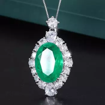 Ювелирные изделия Медное основание Золотое покрытие Имитация Изумруда Параиба Подвеска Ожерелье Большой Дэн 18 * 25