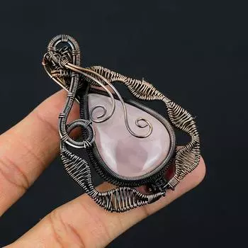 Ювелирные изделия медной проволоки красивого розового кварца обруча Хандмаде привесные для подарка 2.76 Inches розовый