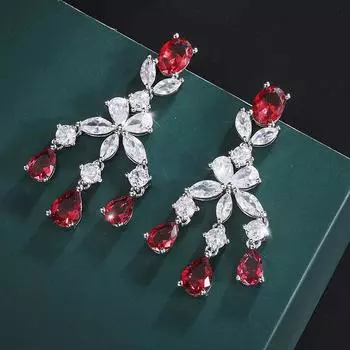 Ювелирные изделия Медные позолоченные ретро-кисточки имитация цветных драгоценностей ручной работы инкрустированные бриллиантами женские серьги-гвоздики