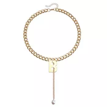 Ювелирные изделия, металлическая буква B, грубая алюминиевая цепочка, бахрома, ожерелье из искусственного жемчуга Spice Girl золотой