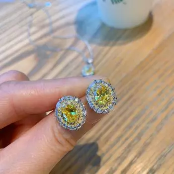 Ювелирные изделия Микро-набор цитриновых ожерелья Изысканные желтые драгоценные камни серьги-гвоздики