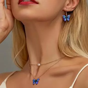 Ювелирные изделия мода ключица цепочка бабочка кристалл женские подарки 2/3 шт/комплект серьги ожерелье браслет жемчужный кулон уникальный