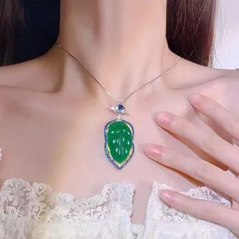 Ювелирные изделия Мода Легкий Роскошный Лист Имитация Зеленый Халцедон Белый Халцедон Лист Ожерелье Синий