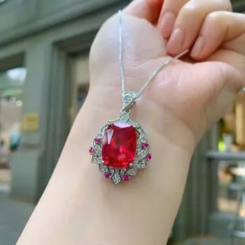 Ювелирные изделия мода популярный имитация красного стекла кулон 12 * 16 ожерелье дамы подарок на день рождения