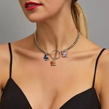Ювелирные изделия, модное цветное ожерелье-бабочка для девочек, толстая цепочка на ключицу, модные аксессуары золотой