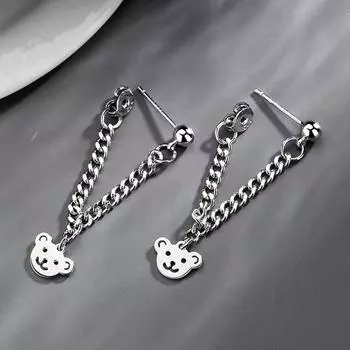 Ювелирные изделия Модные геометрические серьги-подвески в виде животных для маленьких девочек, серьги-медведи из металла в стиле панк с цепочкой и кисточками серебряный
