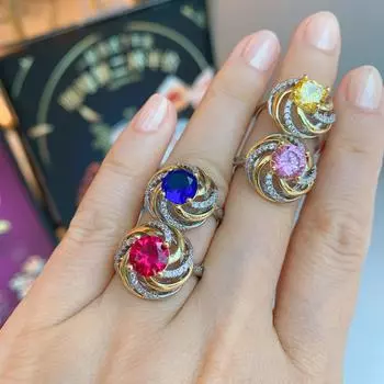 Ювелирные изделия Муассанит кольцо ретро роскошь искусственный цветной сокровище кольцо цветок сапфир кольцо розовый