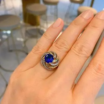 Ювелирные изделия Муассанит кольцо ретро роскошь искусственный цветной сокровище кольцо цветок сапфир кольцо золотистый