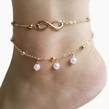 Ювелирные изделия на ножном браслете, жемчужный браслет из 8 символов, двухслойный браслет из бисера ручной работы, универсальные украшения. золотой