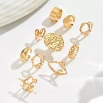 Ювелирные изделия нового стиля, нишевый геометрический металлический набор колец с гальваническим покрытием 18 карат, разомкнутое кольцо.