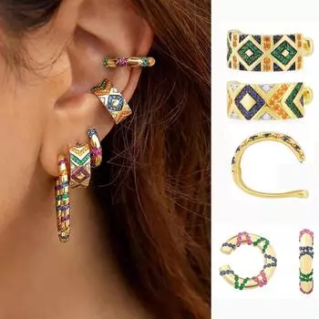 Ювелирные изделия Новые красочные полосатые этнические женские клипсы-серьги с кристаллами, клипсы для ушей со стразами B