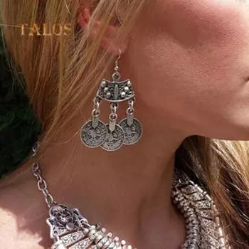 Ювелирные изделия, очаровательные этнические старинные монеты, висячие крючки, длинные серьги-люстры