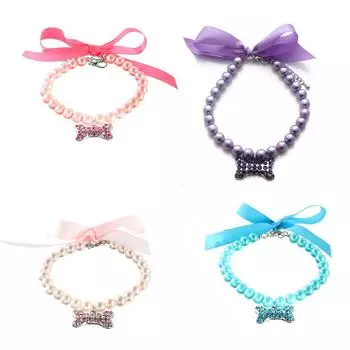 Ювелирные изделия, ожерелье-цепочка на шею, ошейник для домашних животных, милые аксессуары для собак с искусственным жемчугом S синий