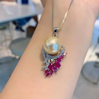 Ювелирные изделия ожерелье из таитянского жемчуга ретро микро-инкрустация имитация красного корунда кулон жемчуг