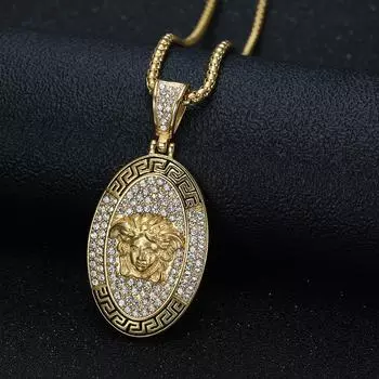 Ювелирные изделия Ожерелье с подвеской в виде овального бриллианта с инкрустацией из золота и греческой мифологии 60cm