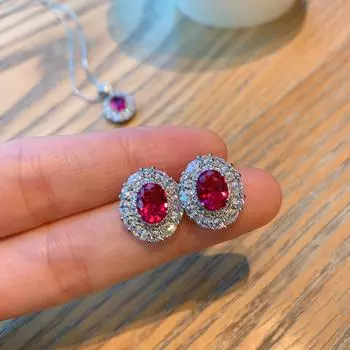 Ювелирные изделия Ожерелье с рубинами цвета голубиной крови, преувеличенные цветные серьги-иглы из серебра 925 пробы, набор ювелирных изделий для банкета