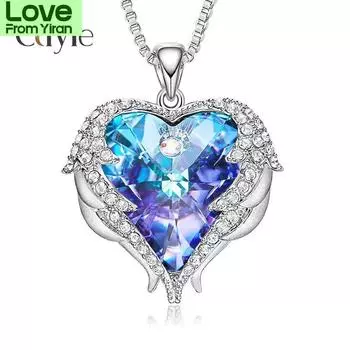 Ювелирные изделия Ожерелье Сердце Океана Женские Крылья Ангела Кристалл Ключица Цепочка Ожерелье