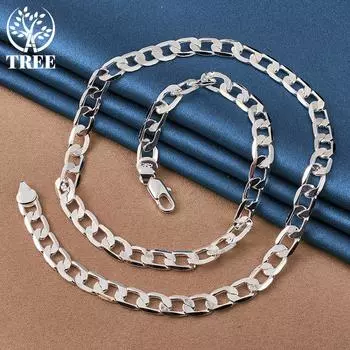 Ювелирные изделия ожерелья из стерлингового серебра 925 пробы, 8 мм, плоская боковая цепочка, 16/18/20/22/24 дюйма 40cm
