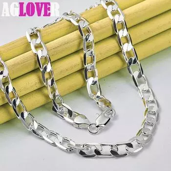 Ювелирные изделия ожерелья из стерлингового серебра 925 пробы, 8 мм, плоская боковая цепочка, 16/18/20/22/24 дюйма 40cm