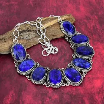 Ювелирные изделия ожерелья с бирманским синим сапфиром, ожерелье из стерлингового серебра 925 пробы, ожерелье-цепочка ручной работы, подарок для сестры, ювелирные изделия Adjustable with 18 inches синий