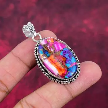 Ювелирные изделия Pink Spiny Oyester, подвеска из цельного стерлингового серебра 925 пробы с драгоценными камнями, подвеска ручной работы, на День памяти 2.16 Inches розовый