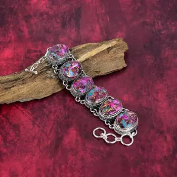 Ювелирные изделия Pink Spiny Oyster, браслет из стерлингового серебра 925 пробы с драгоценными камнями, украшения ручной работы, на День памяти Adjustable with 8 inches розовый