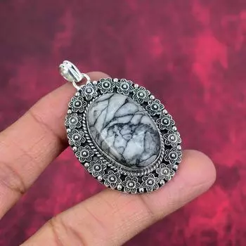 Ювелирные изделия Pinolith, кулон из стерлингового серебра 925 пробы, ювелирные изделия ручной работы с драгоценными камнями, подарки для жены, абсолютно новый кулон 2.16 Inches серый