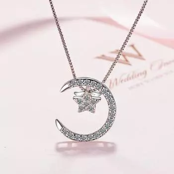 Ювелирные изделия Подарки на День святого Валентина Микро инкрустированное ожерелье со звездой и луной Цепочка для ключиц Звезда и луна Ювелирное ожерелье Романтические аксессуары copper
