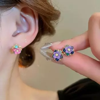 Ювелирные изделия Подарочные Цветочные Серьги-гвоздики Корейский Стиль Цветочные Серьги-крючки Милые Серьги-цветы Дама/Подарки розовый