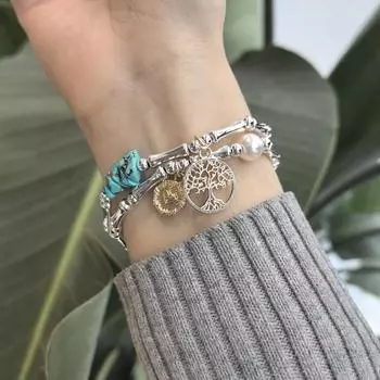 Ювелирные изделия Подарочные натуральные гравийные бусины Браслет Очаровательные богемные браслеты Аксессуары из кристаллов Цепочка Унисекс Рисовые бусины Бирюзовый браслет