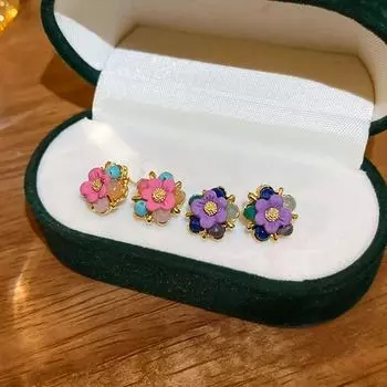 Ювелирные изделия Подарочные серьги-цветы в корейском стиле с цветочным узором, милые серьги-гвоздики в виде цветка для путешествий фиолетовый