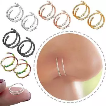 Ювелирные изделия подарок пирсинг серьги в стиле панк двойной обруч кольцо в носу пирсинг спиральное кольцо в носу