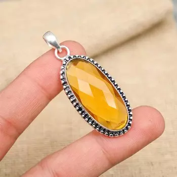 Ювелирные изделия-подвески из твердого серебра 925 пробы с медовым топазом и драгоценным камнем ручной работы 1.97 Inches оранжевый