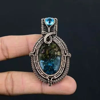 Ювелирные изделия-подвески ручной работы из чистой медной проволоки с арбузным турмалином и голубым топазом, обернутые драгоценными камнями 2.56 inches синий