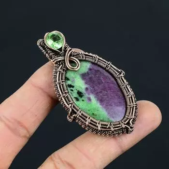 Ювелирные изделия-подвески ручной работы из чистой медной проволоки с рубином и перидотом, обернутые драгоценными камнями 2.36 Inches розовый