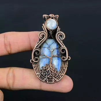 Ювелирные изделия-подвески ручной работы из кианита и лунного камня из чистой медной проволоки, обернутые драгоценными камнями 2.56 Inches синий