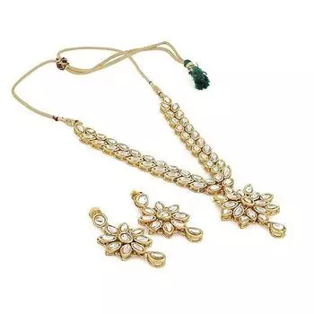 Ювелирные изделия Позолоченное ожерелье Кундан, традиционный комплект украшений с серьгами для женщин и девушек (белый)(9602с)