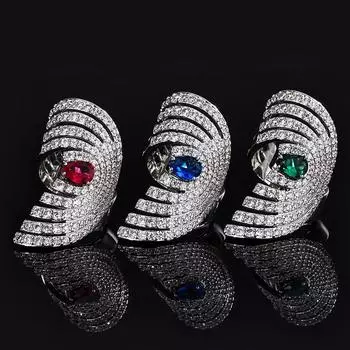 Ювелирные изделия Преувеличенный Кристалл Драгоценный Камень Открытое Кольцо Глаз Дьявола Роскошный Ужин Кольцо На Указательный Палец